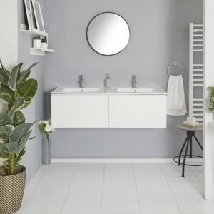 Hangend Wastafelmeubel 120cm Wit met Dubbele Wastafel | met LED Optie | Newington