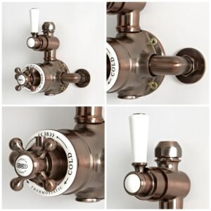 Douchekolom Klassiek Opbouw 2-Weg Thermostatisch Douchekop 19cm Rond Handdouche Olie Gewreven Brons | Elizabeth