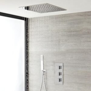 Doucheset – 2-Weg Thermostatische Douchekraan met Verzonken 40x40cm Plafond Douchekop en Handdouche Chroom | Kubix